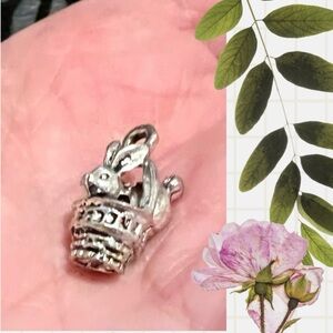 Tiny Silvertone Easter Charms Bunny in Basket Cute Lot of 5